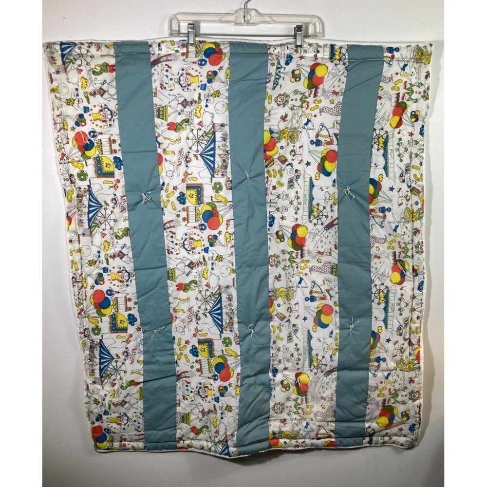 Handmade Hand Tied Baby Quilt Circus Peanuts Elephant Balloons‎ Stripes Green 36